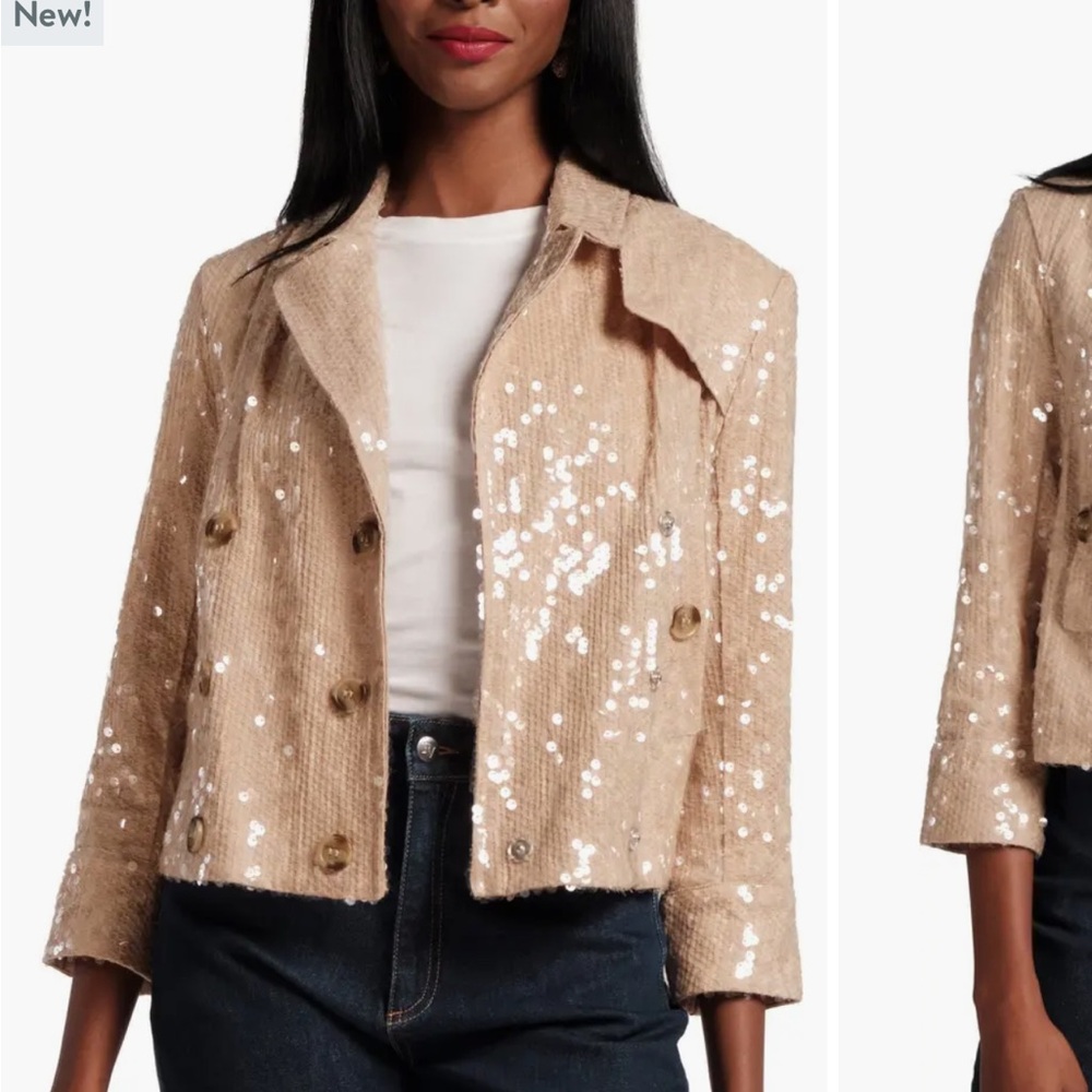 Frances Valentine Sequin Moto Trench Cotton Twill NWOT $498